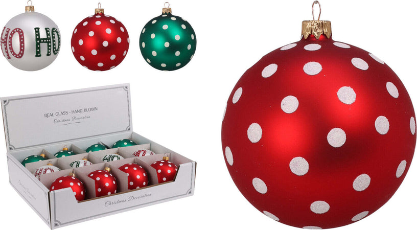 Palline-per-albero-di-Natale,-in-Vetro,-con-decorazioni,-Ø-80-mm,-12-pezzi