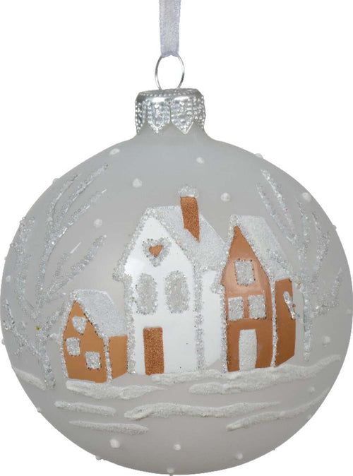 Palline-per-albero-di-Natale-in-vetro-decorate-bianca-con-con-case-innevate,-6-pezzi