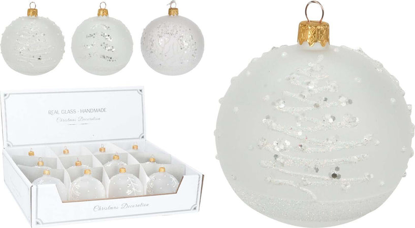 Palline per albero di Natale in vetro decorate con glitter color Bianco Casa e cucina/Decorazioni per interni/Addobbi e decorazioni per ricorrenze/Decorazioni natalizie/Addobbi e decorazioni/Palle e palline MagiediNatale.it - Altamura, Commerciovirtuoso.it