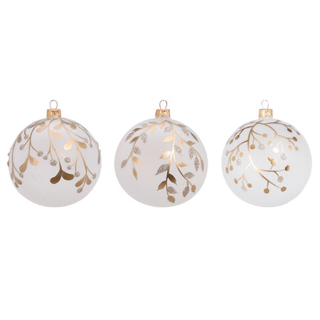Palline per albero di Natale, in Vetro, foglia con glitter, Ø 80 mm, 12 pezzi