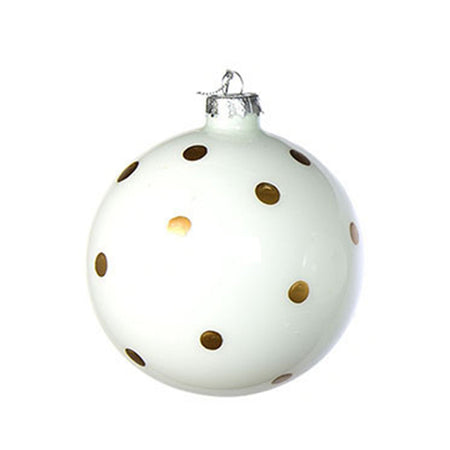 Pallina per albero di Natale in vetro decorate Bianco e Oro da 10 cm, confezione da 6 pezzi