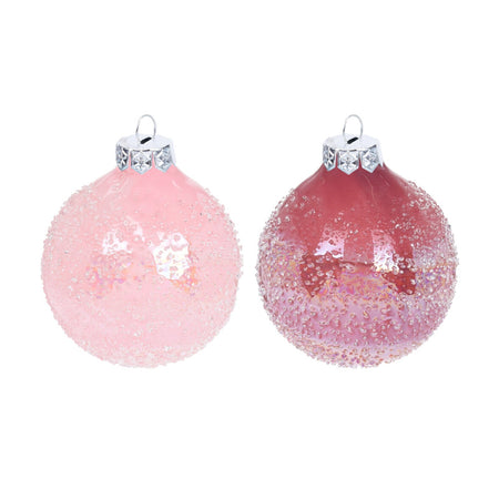Set 12 Palline per albero di natale in vetro Frozen Rosa Tinta Unita Ø 8 cm