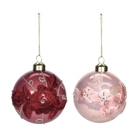 Palline per albero di natale in vetro Rosso e Rosa con Rose pendaglio Tinta Unita