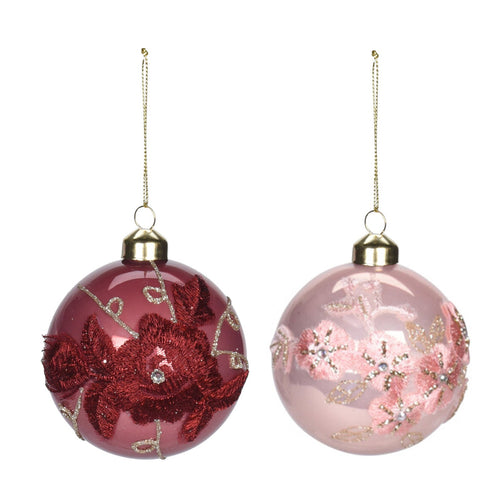 Palline per albero di natale in vetro Rosso e Rosa con Rose pendaglio Tinta Unita