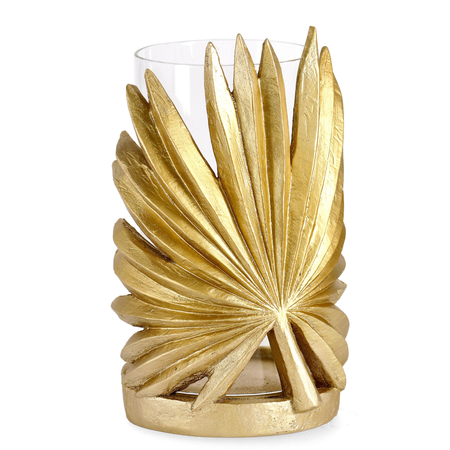 Porta candela  palong foglia monstera oro h 23cm prodotto realizzato in vetro e poliresina, resistente all'acqua