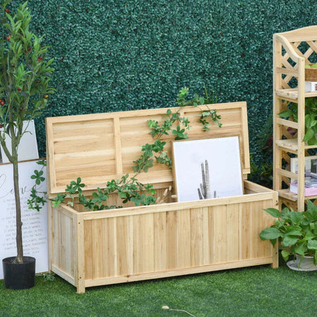 Panca-Contenitore-da-Esterno-in-Legno-di-Abete-Naturale-con-Schienale-per-Giardino-e-Terrazza,-115x45x75cm-84B-460