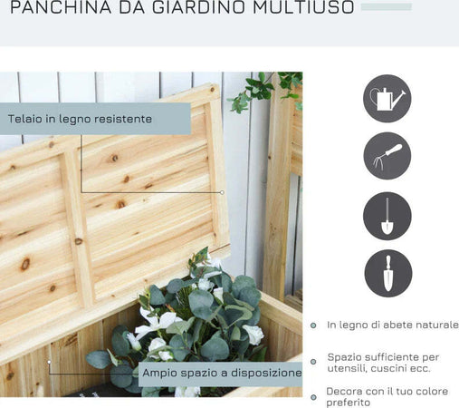 Panca-Contenitore-da-Esterno-in-Legno-di-Abete-Naturale-con-Schienale-per-Giardino-e-Terrazza,-115x45x75cm-84B-460