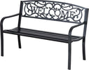 Panca-da-Giardino-2-Posti-in-Metallo-Nero,-Design-Vintage,-127-x-60-x-87cm-840-037