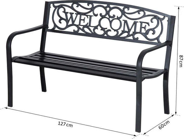 Panca-da-Giardino-2-Posti-in-Metallo-Nero,-Design-Vintage,-127-x-60-x-87cm-840-037