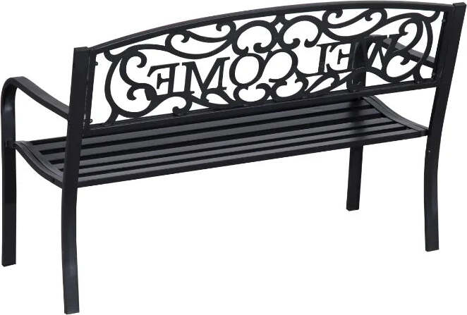 Panca-da-Giardino-2-Posti-in-Metallo-Nero,-Design-Vintage,-127-x-60-x-87cm-840-037