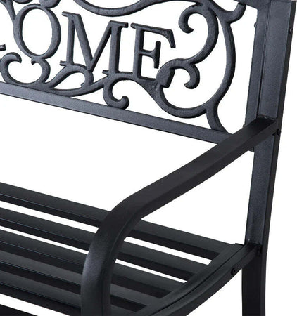 Panca-da-Giardino-2-Posti-in-Metallo-Nero,-Design-Vintage,-127-x-60-x-87cm-840-037