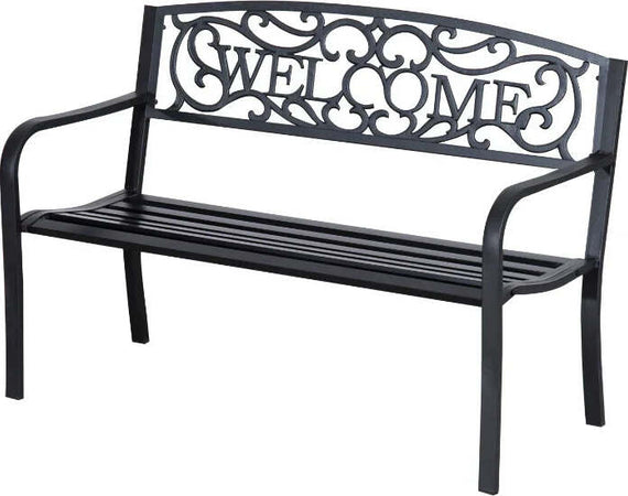 Panca-da-Giardino-2-Posti-in-Metallo-Nero,-Design-Vintage,-127-x-60-x-87cm-840-037
