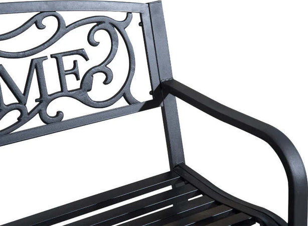 Panca-da-Giardino-2-Posti-in-Metallo-Nero,-Design-Vintage,-127-x-60-x-87cm-840-037