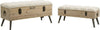 Panca-in-tessuto-con-contenitore-in-legno-gambe-in-ferro-per-interni-set-da-2