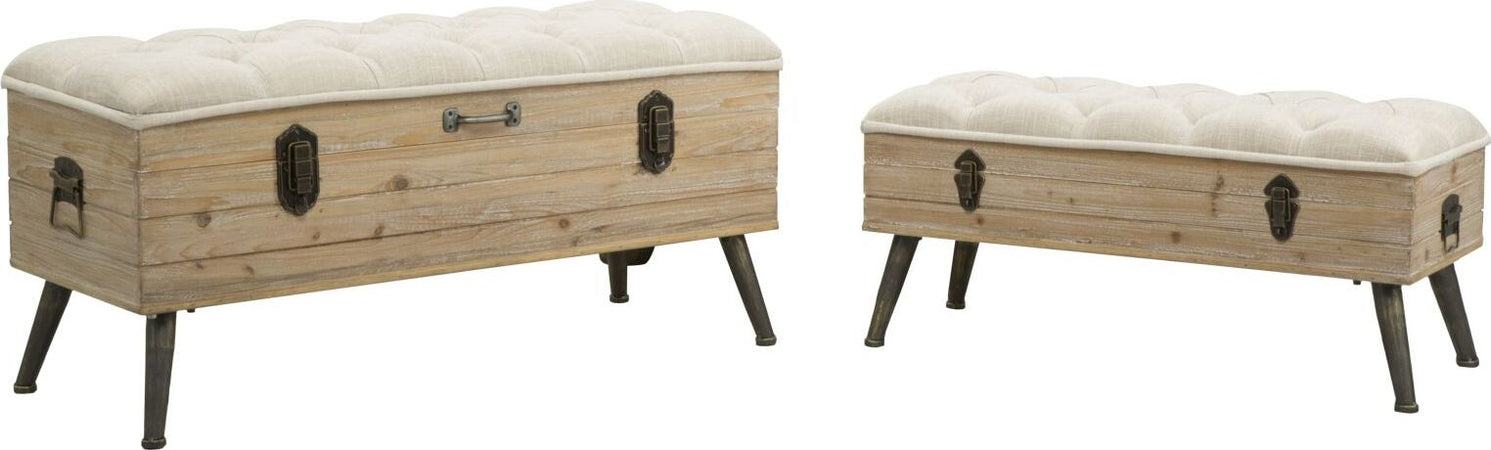 Panca-in-tessuto-con-contenitore-in-legno-gambe-in-ferro-per-interni-set-da-2