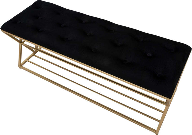 Panca-in-velluto-struttura-in-metallo-con-porta-scarpe-color-oro-per-interni