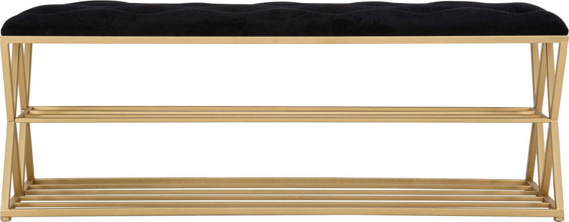 Panca-in-velluto-struttura-in-metallo-con-porta-scarpe-color-oro-per-interni