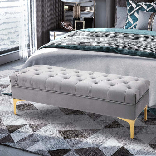 panca-ingresso-camera-da-letto-elegante-grande-pouf-negozio-Imbottita-Fondo-letto-in-Tessuto-Vellutato-e-Base-in-Metallo-Dorato,-118x45x42cm,-Grigio-F831-163V01GYA