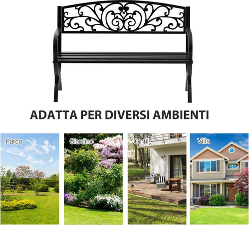 Panca-Panchina-da-Giardino-Esterno-Metallo,-Ghisa-127-×-60-×-85cm-Nero-84B-009