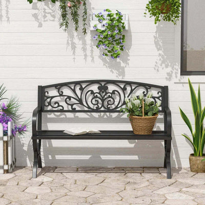 Panca-Panchina-da-Giardino-Esterno-Metallo,-Ghisa-127-×-60-×-85cm-Nero-84B-009