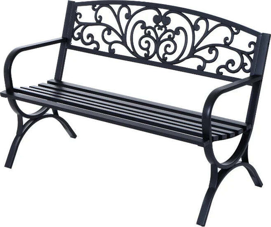 Panca-Panchina-da-Giardino-Esterno-Metallo,-Ghisa-127-×-60-×-85cm-Nero-84B-009