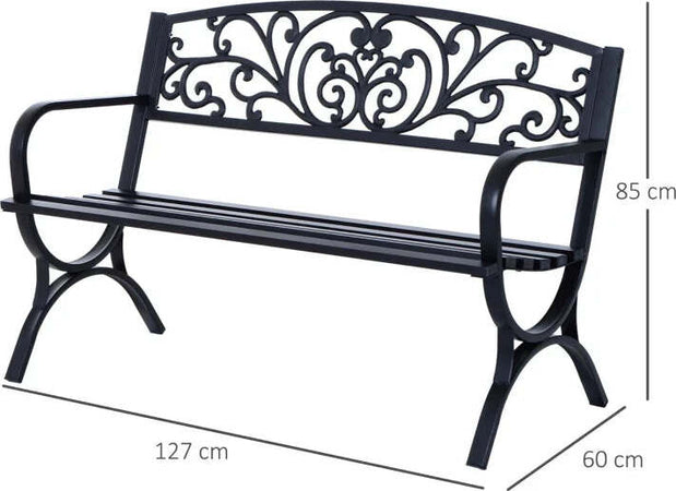 Panca-Panchina-da-Giardino-Esterno-Metallo,-Ghisa-127-×-60-×-85cm-Nero-84B-009