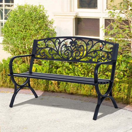 Panca-Panchina-da-Giardino-Esterno-Metallo,-Ghisa-127-×-60-×-85cm-Nero-84B-009