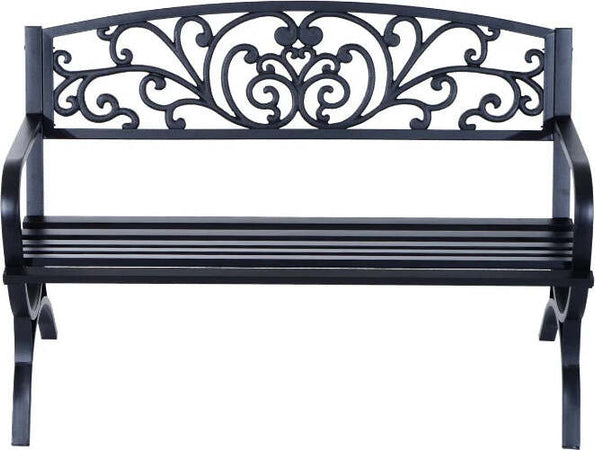 Panca-Panchina-da-Giardino-Esterno-Metallo,-Ghisa-127-×-60-×-85cm-Nero-84B-009