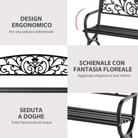Panca-Panchina-da-Giardino-Esterno-Metallo,-Ghisa-127-×-60-×-85cm-Nero-84B-009
