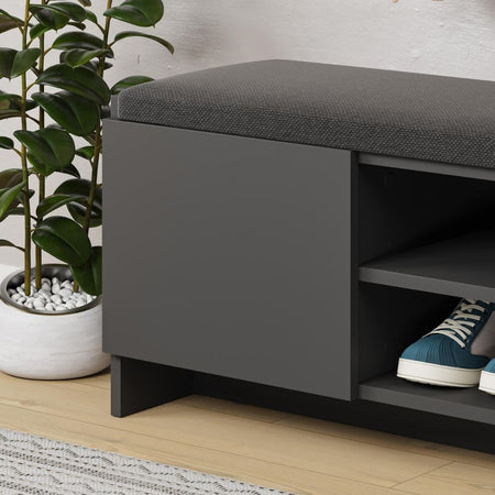 Panca scarpiera con cuscino Zulla antracite con 2 ante e nicchia a giorno