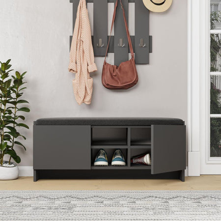 Panca scarpiera con cuscino Zulla antracite con 2 ante e nicchia a giorno