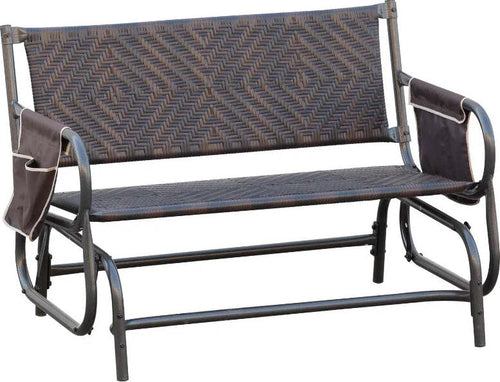 Panchina-a-Dondolo-da-Giardino-2-Posti-in-Rattan-e-Acciaio-con-Tasche-Laterali,-122x75x88cm-Marrone-e-Nero-867-076