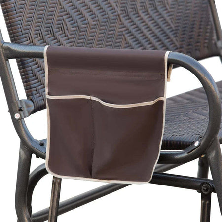 Panchina-a-Dondolo-da-Giardino-2-Posti-in-Rattan-e-Acciaio-con-Tasche-Laterali,-122x75x88cm-Marrone-e-Nero-867-076