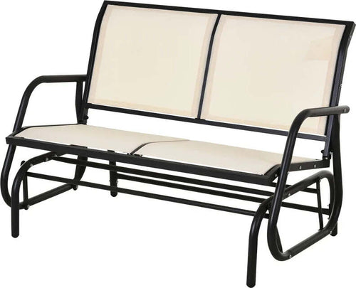 Panchina-a-Dondolo-da-Giardino-a-2-Posti-in-Metallo-e-Tessuto-Traspirante,-120x70x85cm,-Beige-84A-076CW