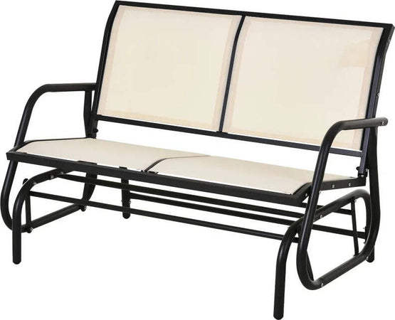 Panchina-a-Dondolo-da-Giardino-a-2-Posti-in-Metallo-e-Tessuto-Traspirante,-120x70x85cm,-Beige-84A-076CW