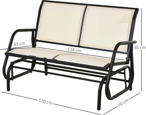 Panchina-a-Dondolo-da-Giardino-a-2-Posti-in-Metallo-e-Tessuto-Traspirante,-120x70x85cm,-Beige-84A-076CW