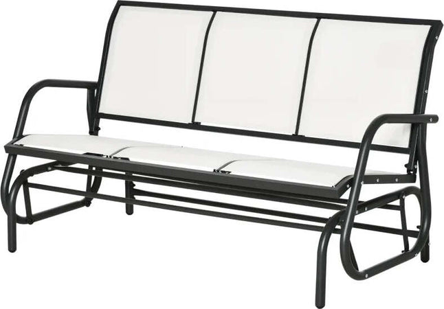 Panchina-a-Dondolo-da-Giardino-a-3-Posti-in-Metallo-e-Tessuto-a-Rete-Traspirante,-147x75x85cm,-Beige-84B-531CW