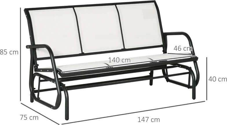 Panchina-a-Dondolo-da-Giardino-a-3-Posti-in-Metallo-e-Tessuto-a-Rete-Traspirante,-147x75x85cm,-Beige-84B-531CW