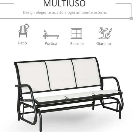 Panchina-a-Dondolo-da-Giardino-a-3-Posti-in-Metallo-e-Tessuto-a-Rete-Traspirante,-147x75x85cm,-Beige-84B-531CW