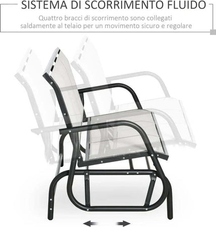Panchina-a-Dondolo-da-Giardino-a-3-Posti-in-Metallo-e-Tessuto-a-Rete-Traspirante,-147x75x85cm,-Beige-84B-531CW
