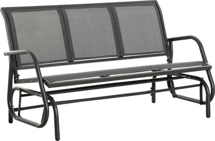 Panchina-a-Dondolo-da-Giardino-a-3-Posti-in-Metallo-e-Tessuto-a-Rete-Traspirante,-147x75x85cm,-Grigio-84B-531GY