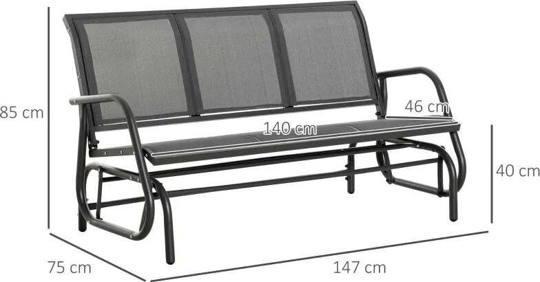Panchina-a-Dondolo-da-Giardino-a-3-Posti-in-Metallo-e-Tessuto-a-Rete-Traspirante,-147x75x85cm,-Grigio-84B-531GY