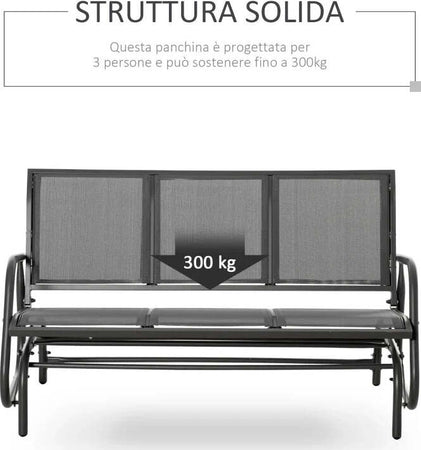 Panchina-a-Dondolo-da-Giardino-a-3-Posti-in-Metallo-e-Tessuto-a-Rete-Traspirante,-147x75x85cm,-Grigio-84B-531GY