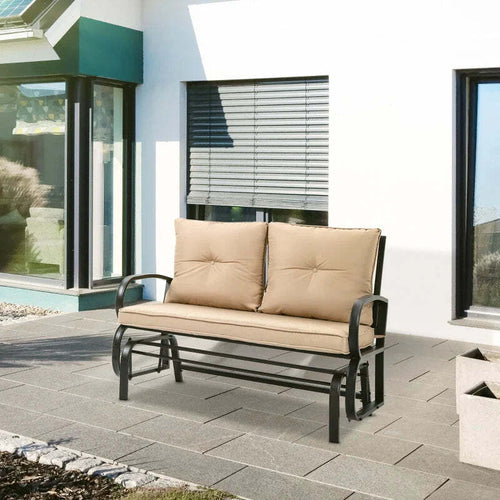 Panchina-a-Dondolo-da-Giardino-per-2-Persone-con-Cuscini-per-Seduta-e-Schienale,-122x70x87cm,-Khaki-84B-840
