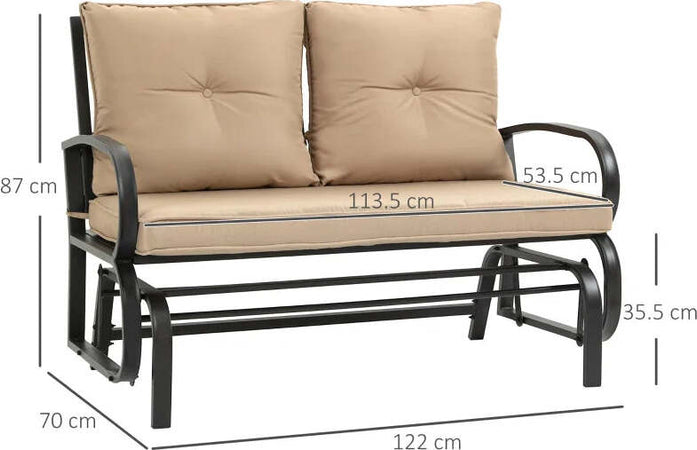 Panchina-a-Dondolo-da-Giardino-per-2-Persone-con-Cuscini-per-Seduta-e-Schienale,-122x70x87cm,-Khaki-84B-840