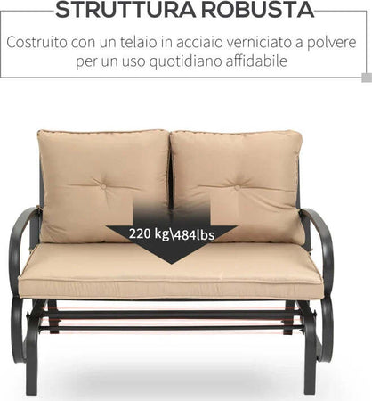 Panchina-a-Dondolo-da-Giardino-per-2-Persone-con-Cuscini-per-Seduta-e-Schienale,-122x70x87cm,-Khaki-84B-840