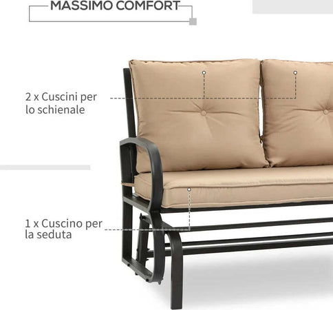 Panchina-a-Dondolo-da-Giardino-per-2-Persone-con-Cuscini-per-Seduta-e-Schienale,-122x70x87cm,-Khaki-84B-840