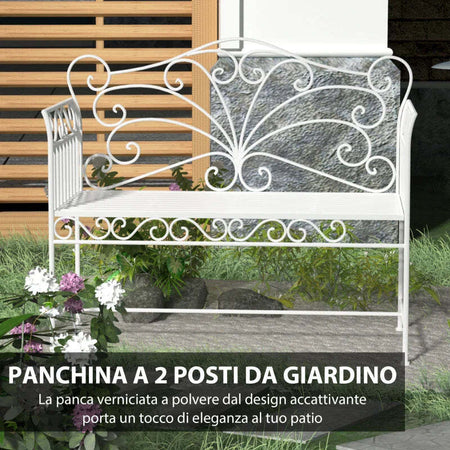 Panchina-da-Esterno-a-2-Posti-,-Panchina-Biposto-da-Giardino-Stile-Romantico-Ferro-113.5-x-50-x-96cm-Bianco-84B-077