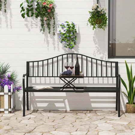 Panchina-da-Esterno-a-2-Posti-,-Panchina-da-Giardino-con-Tavolino-Estensibile-in-Metallo-150-x-53-x-95-cm-Nero-84B-241
