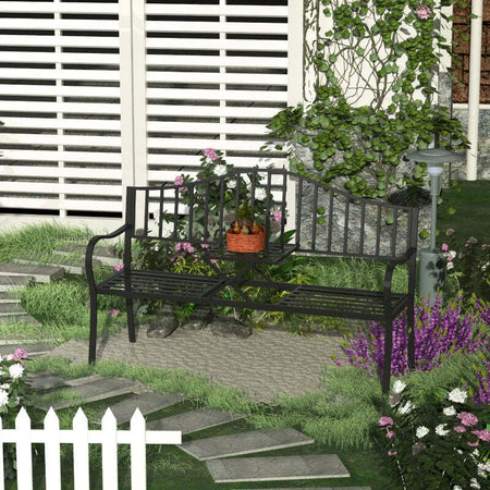 Panchina-da-Esterno-a-2-Posti-,-Panchina-da-Giardino-con-Tavolino-Estensibile-in-Metallo-150-x-53-x-95-cm-Nero-84B-241
